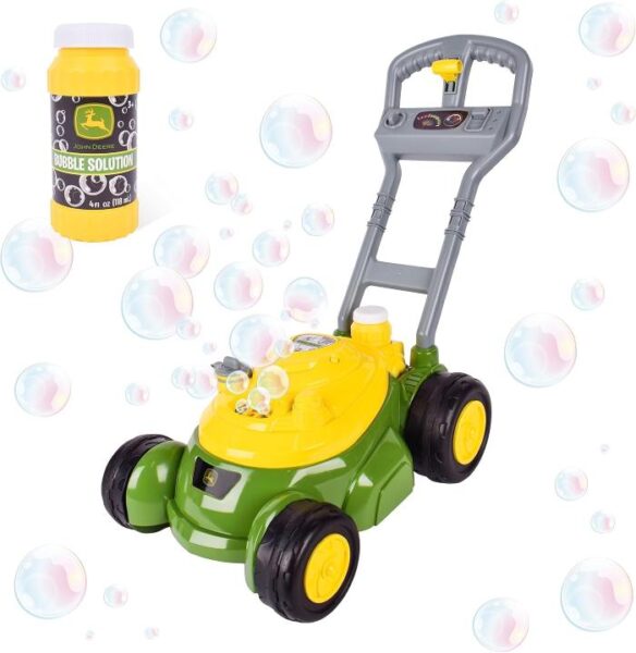 John Deere lawnmower that creates lots of bubble fun for toddlers. 