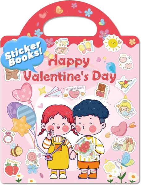 Valentine's Day themed reusable sticker book for toddlers.