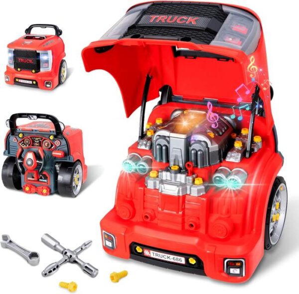 Red engine motor toy with electrical noises for toddler Valentine's Day gift.
