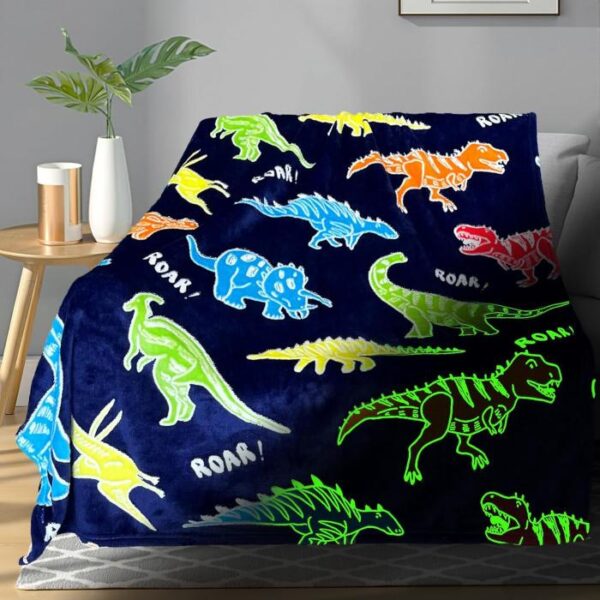 Soft glow in the dark dinosaur blanket for toddlers.