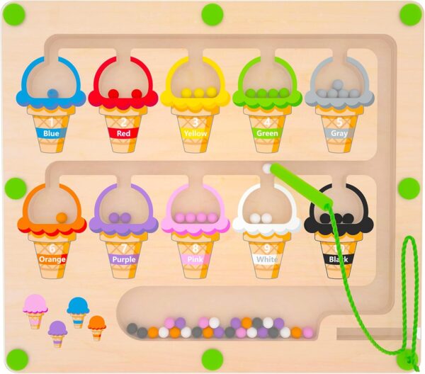 Magnetic color and counting sorter toy with an ice cream theme for kids.
