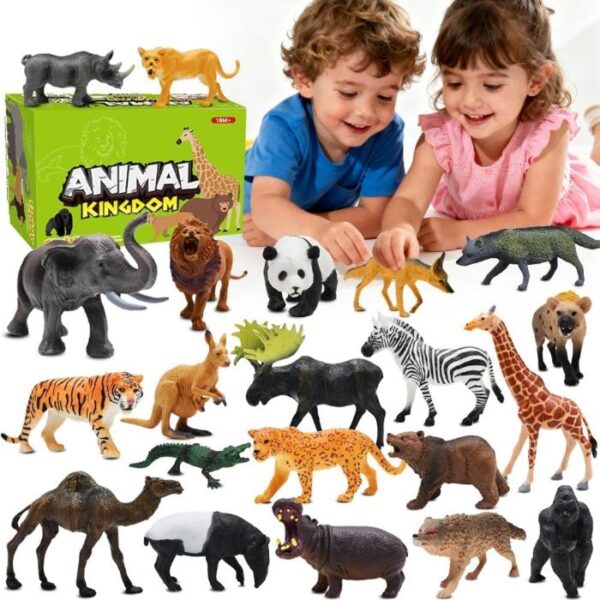 Toy wild animal figurines for toddler imaginative play.