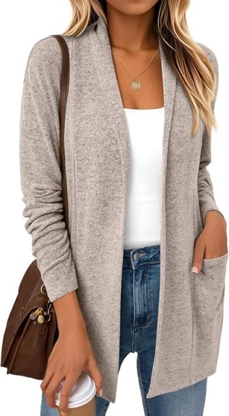Long, neutral colored sweater for women 