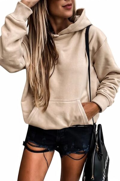 Comfortable beige sweatshirt for women.