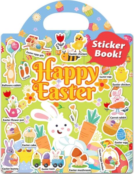 Reusable sticker book for toddlers with colorful scenes, mess-free travel activity for kids.