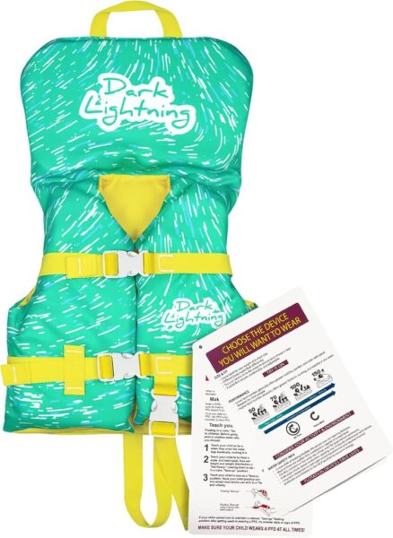 Bright green swim vest for infants/toddlers.