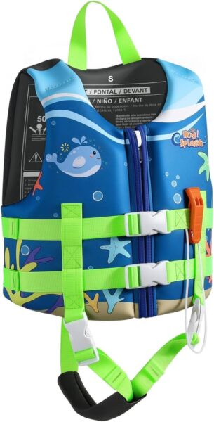 Safe toddler swim vest with crotch strap and adjustable straps for pool time water safety